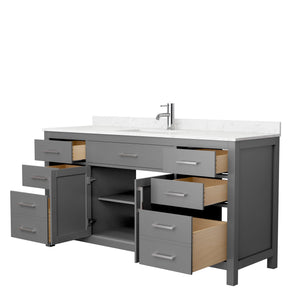 Wyndham Collection Vanity Wyndham Collection WCG242466SKGCCUNSMXX Beckett 66 Inch Single Bathroom Vanity in Dark Gray, Carrara Cultured Marble Countertop, Undermount Square Sink, No Mirror