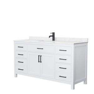 Wyndham Collection Vanity Wyndham Collection WCG242466SWBCCUNSMXX Beckett 66 Inch Single Bathroom Vanity in White, Carrara Cultured Marble Countertop, Undermount Square Sink, Matte Black Trim