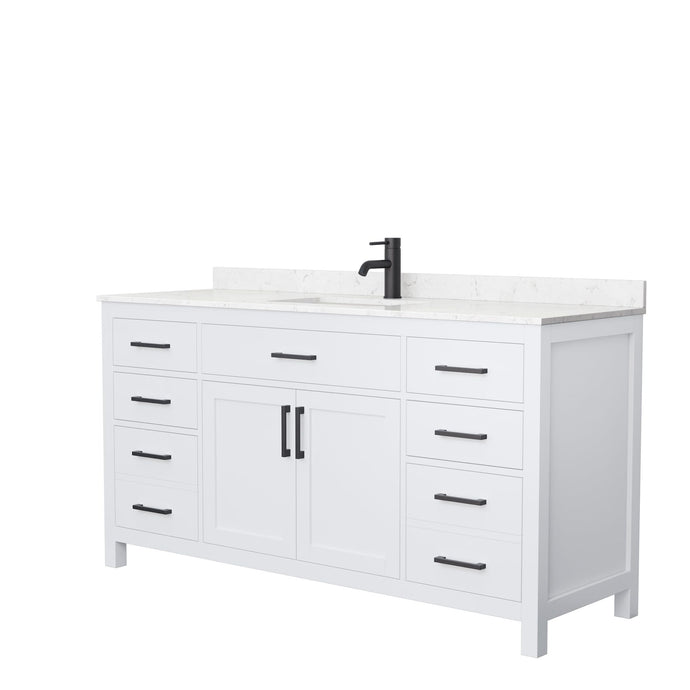 Wyndham Collection Vanity Wyndham Collection WCG242466SWBCCUNSMXX Beckett 66 Inch Single Bathroom Vanity in White, Carrara Cultured Marble Countertop, Undermount Square Sink, Matte Black Trim