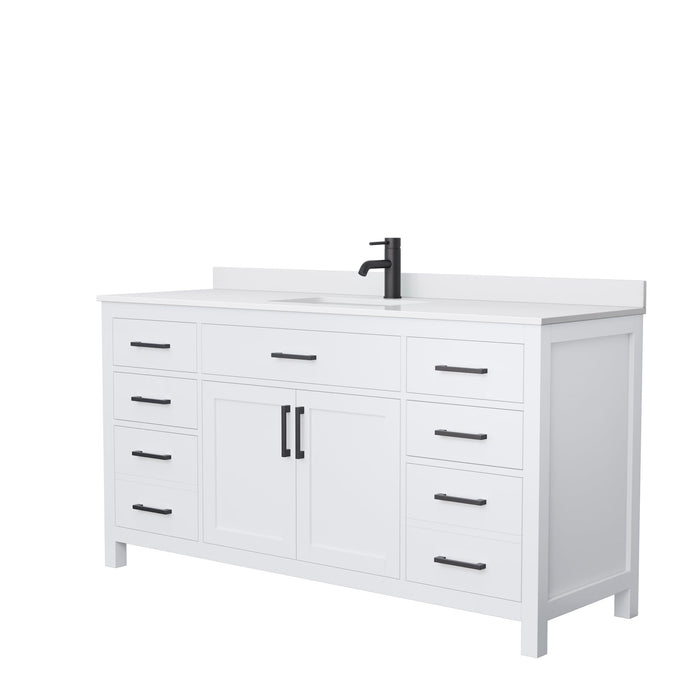 Wyndham Collection Vanity Wyndham Collection WCG242466SWBWCUNSMXX Beckett 66 Inch Single Bathroom Vanity in White, White Cultured Marble Countertop, Undermount Square Sink, Matte Black Trim
