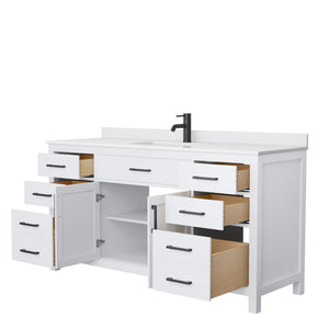 Wyndham Collection Vanity Wyndham Collection WCG242466SWBWCUNSMXX Beckett 66 Inch Single Bathroom Vanity in White, White Cultured Marble Countertop, Undermount Square Sink, Matte Black Trim
