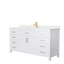 Load image into Gallery viewer, Wyndham Collection Vanity Wyndham Collection WCG242466SWGCCUNSMXX Beckett 66 Inch Single Bathroom Vanity in White, Carrara Cultured Marble Countertop, Undermount Square Sink, Brushed Gold Trim