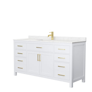 Wyndham Collection Vanity Wyndham Collection WCG242466SWGCCUNSMXX Beckett 66 Inch Single Bathroom Vanity in White, Carrara Cultured Marble Countertop, Undermount Square Sink, Brushed Gold Trim