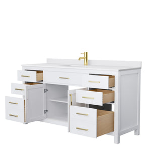 Wyndham Collection Vanity Wyndham Collection WCG242466SWGWCUNSMXX Beckett 66 Inch Single Bathroom Vanity in White, White Cultured Marble Countertop, Undermount Square Sink, Brushed Gold Trim