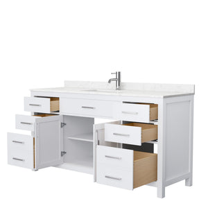 Wyndham Collection Vanity Wyndham Collection WCG242466SWHCCUNSMXX Beckett 66 Inch Single Bathroom Vanity in White, Carrara Cultured Marble Countertop, Undermount Square Sink, No Mirror