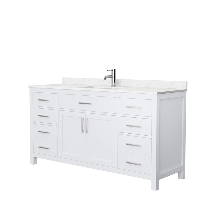 Wyndham Collection Vanity Wyndham Collection WCG242466SWHCCUNSMXX Beckett 66 Inch Single Bathroom Vanity in White, Carrara Cultured Marble Countertop, Undermount Square Sink, No Mirror