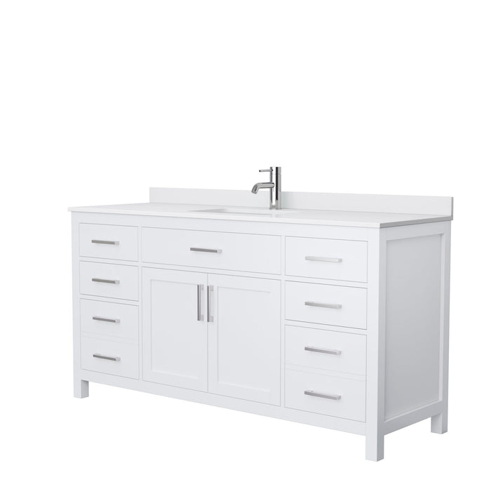 Wyndham Collection Vanity Wyndham Collection WCG242466SWHWCUNSMXX Beckett 66 Inch Single Bathroom Vanity in White, White Cultured Marble Countertop, Undermount Square Sink, No Mirror