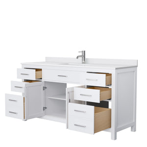 Wyndham Collection Vanity Wyndham Collection WCG242466SWHWCUNSMXX Beckett 66 Inch Single Bathroom Vanity in White, White Cultured Marble Countertop, Undermount Square Sink, No Mirror