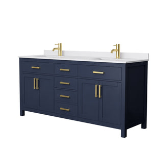 Wyndham Collection Vanity Wyndham Collection WCG242472DBLWCUNSMXX Beckett 72 Inch Double Bathroom Vanity in Dark Blue, White Cultured Marble Countertop, Undermount Square Sinks, No Mirror