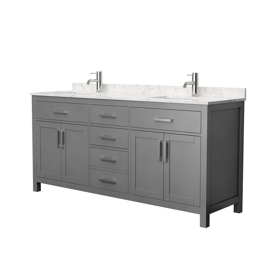 Wyndham Collection Vanity Wyndham Collection WCG242472DKGCCUNSMXX Beckett 72 Inch Double Bathroom Vanity in Dark Gray, Carrara Cultured Marble Countertop, Undermount Square Sinks, No Mirror