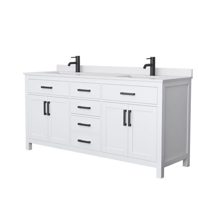 Wyndham Collection Vanity Wyndham Collection WCG242472DWBWCUNSMXX Beckett 72 Inch Double Bathroom Vanity in White, White Cultured Marble Countertop, Undermount Square Sinks, Matte Black Trim