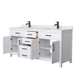 Wyndham Collection Vanity Wyndham Collection WCG242472DWBWCUNSMXX Beckett 72 Inch Double Bathroom Vanity in White, White Cultured Marble Countertop, Undermount Square Sinks, Matte Black Trim