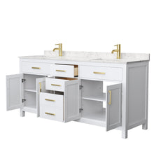 Load image into Gallery viewer, Wyndham Collection Vanity Wyndham Collection WCG242472DWGCCUNSMXX Beckett 72 Inch Double Bathroom Vanity in White, Carrara Cultured Marble Countertop, Undermount Square Sinks, Brushed Gold Trim