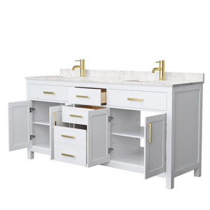 Wyndham Collection Vanity Wyndham Collection WCG242472DWGCCUNSMXX Beckett 72 Inch Double Bathroom Vanity in White, Carrara Cultured Marble Countertop, Undermount Square Sinks, Brushed Gold Trim