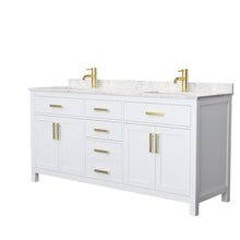 Load image into Gallery viewer, Wyndham Collection Vanity Wyndham Collection WCG242472DWGCCUNSMXX Beckett 72 Inch Double Bathroom Vanity in White, Carrara Cultured Marble Countertop, Undermount Square Sinks, Brushed Gold Trim