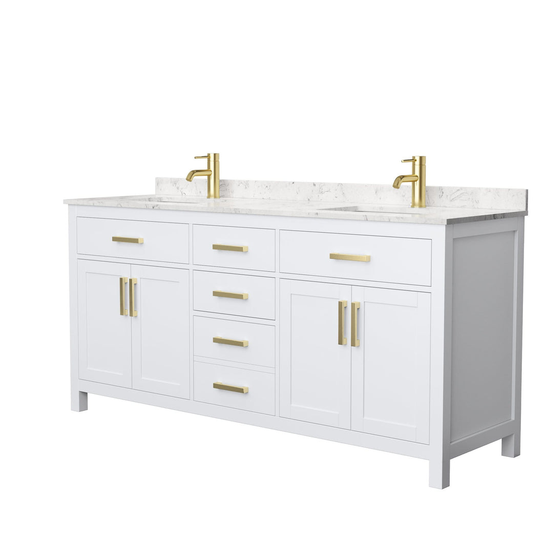 Wyndham Collection Vanity Wyndham Collection WCG242472DWGCCUNSMXX Beckett 72 Inch Double Bathroom Vanity in White, Carrara Cultured Marble Countertop, Undermount Square Sinks, Brushed Gold Trim