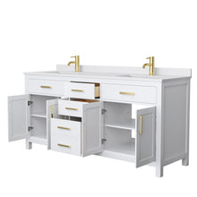 Load image into Gallery viewer, Wyndham Collection Vanity Wyndham Collection WCG242472DWGWCUNSMXX Beckett 72 Inch Double Bathroom Vanity in White, White Cultured Marble Countertop, Undermount Square Sinks, Brushed Gold Trim