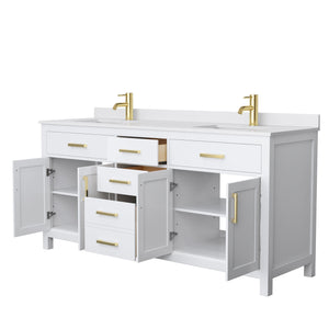 Wyndham Collection Vanity Wyndham Collection WCG242472DWGWCUNSMXX Beckett 72 Inch Double Bathroom Vanity in White, White Cultured Marble Countertop, Undermount Square Sinks, Brushed Gold Trim