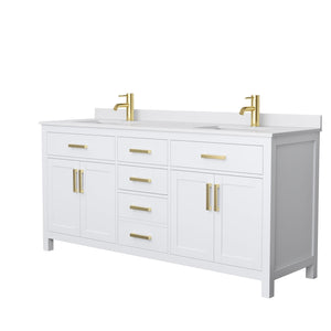 Wyndham Collection Vanity Wyndham Collection WCG242472DWGWCUNSMXX Beckett 72 Inch Double Bathroom Vanity in White, White Cultured Marble Countertop, Undermount Square Sinks, Brushed Gold Trim