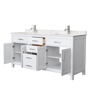 Wyndham Collection Vanity Wyndham Collection WCG242472DWHCCUNSMXX Beckett 72 Inch Double Bathroom Vanity in White, Carrara Cultured Marble Countertop, Undermount Square Sinks, No Mirror