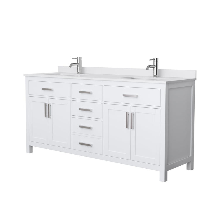 Wyndham Collection Vanity Wyndham Collection WCG242472DWHWCUNSMXX Beckett 72 Inch Double Bathroom Vanity in White, White Cultured Marble Countertop, Undermount Square Sinks, No Mirror