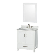 Load image into Gallery viewer, Wyndham Collection Vanity Wyndham Collection WCS141430SWHCMUNOM24 Sheffield 30 Inch Single Bathroom Vanity in White, White Carrara Marble Countertop, Undermount Oval Sink, and 24 Inch Mirror