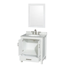 Load image into Gallery viewer, Wyndham Collection Vanity Wyndham Collection WCS141430SWHCMUNOM24 Sheffield 30 Inch Single Bathroom Vanity in White, White Carrara Marble Countertop, Undermount Oval Sink, and 24 Inch Mirror