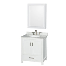 Load image into Gallery viewer, Wyndham Collection Vanity Wyndham Collection WCS141430SWHCMUNOMED Sheffield 30 Inch Single Bathroom Vanity in White, White Carrara Marble Countertop, Undermount Oval Sink, and Medicine Cabinet