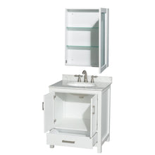 Load image into Gallery viewer, Wyndham Collection Vanity Wyndham Collection WCS141430SWHCMUNOMED Sheffield 30 Inch Single Bathroom Vanity in White, White Carrara Marble Countertop, Undermount Oval Sink, and Medicine Cabinet