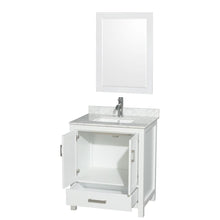Load image into Gallery viewer, Wyndham Collection Vanity Wyndham Collection WCS141430SWHCMUNSM24 Sheffield 30 Inch Single Bathroom Vanity in White, White Carrara Marble Countertop, Undermount Square Sink, and 24 Inch Mirror