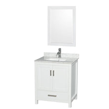 Load image into Gallery viewer, Wyndham Collection Vanity Wyndham Collection WCS141430SWHCMUNSM24 Sheffield 30 Inch Single Bathroom Vanity in White, White Carrara Marble Countertop, Undermount Square Sink, and 24 Inch Mirror