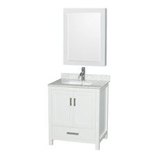 Load image into Gallery viewer, Wyndham Collection Vanity Wyndham Collection WCS141430SWHCMUNSMED Sheffield 30 Inch Single Bathroom Vanity in White, White Carrara Marble Countertop, Undermount Square Sink, and Medicine Cabinet