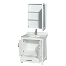 Load image into Gallery viewer, Wyndham Collection Vanity Wyndham Collection WCS141430SWHCMUNSMED Sheffield 30 Inch Single Bathroom Vanity in White, White Carrara Marble Countertop, Undermount Square Sink, and Medicine Cabinet