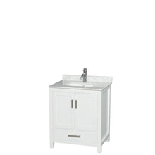 Load image into Gallery viewer, Wyndham Collection Vanity Wyndham Collection WCS141430SWHCMUNSMXX Sheffield 30 Inch Single Bathroom Vanity in White, White Carrara Marble Countertop, Undermount Square Sink, and No Mirror