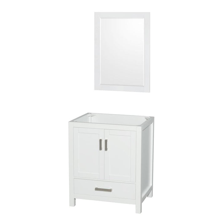 Wyndham Collection Vanity Wyndham Collection WCS141430SWHCXSXXM24 Sheffield 30 Inch Single Bathroom Vanity in White, No Countertop, No Sink, and 24 Inch Mirror