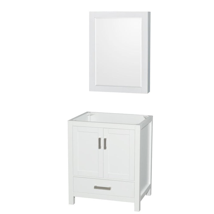 Wyndham Collection Vanity Wyndham Collection WCS141430SWHCXSXXMED Sheffield 30 Inch Single Bathroom Vanity in White, No Countertop, No Sink, and Medicine Cabinet