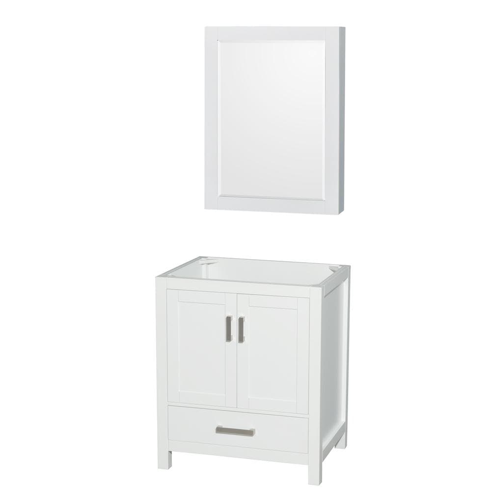 Wyndham Collection Vanity Wyndham Collection WCS141430SWHCXSXXMED Sheffield 30 Inch Single Bathroom Vanity in White, No Countertop, No Sink, and Medicine Cabinet
