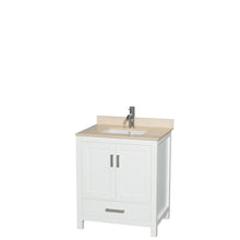 Load image into Gallery viewer, Wyndham Collection Vanity Wyndham Collection WCS141430SWHIVUNSMXX Sheffield 30 Inch Single Bathroom Vanity in White, Ivory Marble Countertop, Undermount Square Sink, and No Mirror