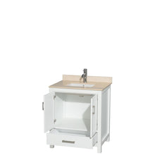 Load image into Gallery viewer, Wyndham Collection Vanity Wyndham Collection WCS141430SWHIVUNSMXX Sheffield 30 Inch Single Bathroom Vanity in White, Ivory Marble Countertop, Undermount Square Sink, and No Mirror