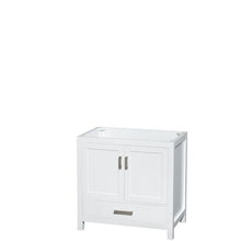 Load image into Gallery viewer, Wyndham Collection Vanity Wyndham Collection WCS141436SWHCMUNSMXX Sheffield 36 Inch Single Bathroom Vanity in White, White Carrara Marble Countertop, Undermount Square Sink, and No Mirror