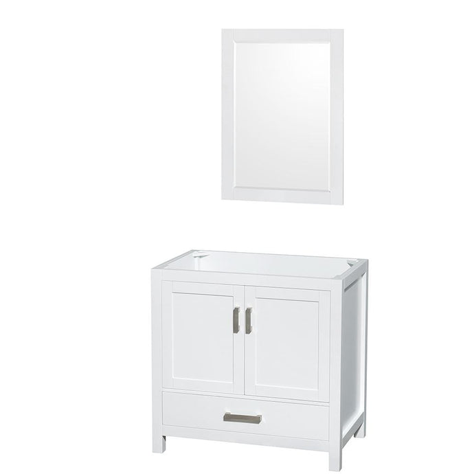 Wyndham Collection Vanity Wyndham Collection WCS141436SWHCXSXXM24 Sheffield 36 Inch Single Bathroom Vanity in White, No Countertop, No Sink, and 24 Inch Mirror