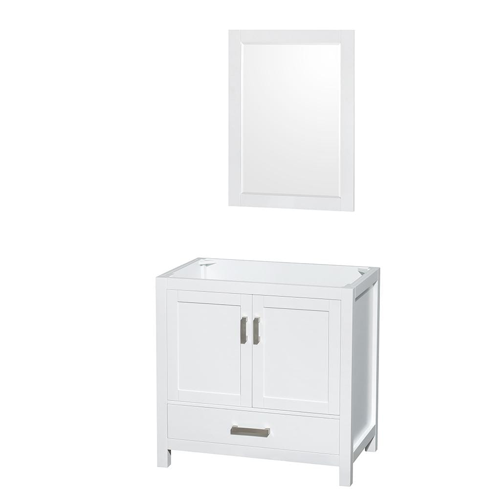 Wyndham Collection Vanity Wyndham Collection WCS141436SWHCXSXXM24 Sheffield 36 Inch Single Bathroom Vanity in White, No Countertop, No Sink, and 24 Inch Mirror