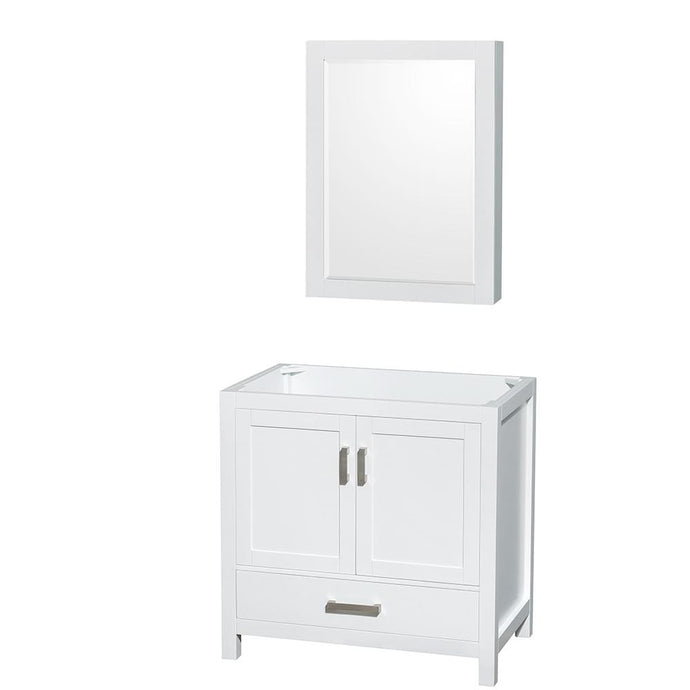 Wyndham Collection Vanity Wyndham Collection WCS141436SWHCXSXXMED Sheffield 36 Inch Single Bathroom Vanity in White, No Countertop, No Sink, and Medicine Cabinet