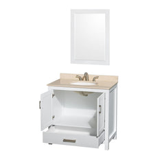 Load image into Gallery viewer, Wyndham Collection Vanity Wyndham Collection WCS141436SWHIVUNOM24 Sheffield 36 Inch Single Bathroom Vanity in White, Ivory Marble Countertop, Undermount Oval Sink, and 24 Inch Mirror