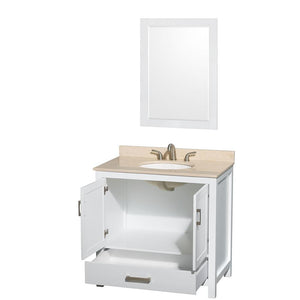 Wyndham Collection Vanity Wyndham Collection WCS141436SWHIVUNOM24 Sheffield 36 Inch Single Bathroom Vanity in White, Ivory Marble Countertop, Undermount Oval Sink, and 24 Inch Mirror