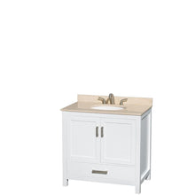 Load image into Gallery viewer, Wyndham Collection Vanity Wyndham Collection WCS141436SWHIVUNOMED Sheffield 36 Inch Single Bathroom Vanity in White, Ivory Marble Countertop, Undermount Oval Sink, and Medicine Cabinet