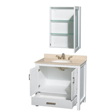 Load image into Gallery viewer, Wyndham Collection Vanity Wyndham Collection WCS141436SWHIVUNOMED Sheffield 36 Inch Single Bathroom Vanity in White, Ivory Marble Countertop, Undermount Oval Sink, and Medicine Cabinet