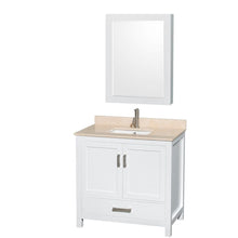 Load image into Gallery viewer, Wyndham Collection Vanity Wyndham Collection WCS141436SWHIVUNSMED Sheffield 36 Inch Single Bathroom Vanity in White, Ivory Marble Countertop, Undermount Square Sink, and Medicine Cabinet