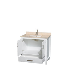 Load image into Gallery viewer, Wyndham Collection Vanity Wyndham Collection WCS141436SWHIVUNSMXX Sheffield 36 Inch Single Bathroom Vanity in White, Ivory Marble Countertop, Undermount Square Sink, and No Mirror