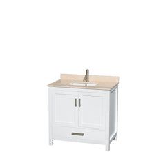 Load image into Gallery viewer, Wyndham Collection Vanity Wyndham Collection WCS141436SWHIVUNSMXX Sheffield 36 Inch Single Bathroom Vanity in White, Ivory Marble Countertop, Undermount Square Sink, and No Mirror